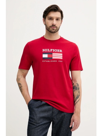 βαμβακερό μπλουζάκι tommy hilfiger ανδρικό, χρώμα κόκκινο