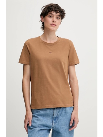 βαμβακερό μπλουζάκι tommy hilfiger χρώμα καφέ, ww0ww45626