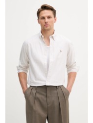 βαμβακερό πουκάμισο polo ralph lauren ανδρικό, χρώμα: μπεζ, 710953704 100% βαμβάκι