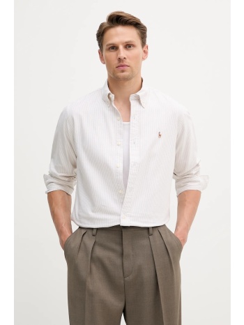 βαμβακερό πουκάμισο polo ralph lauren ανδρικό, χρώμα μπεζ