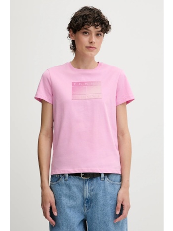 βαμβακερό μπλουζάκι tommy jeans χρώμα ροζ, dw0dw20905 100%