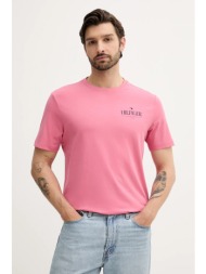 βαμβακερό μπλουζάκι tommy hilfiger ανδρικό, χρώμα: ροζ, mw0mw39355 100% βαμβάκι