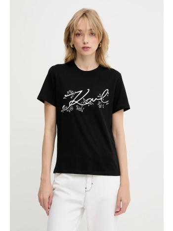 βαμβακερό μπλουζάκι karl lagerfeld χρώμα μαύρο, a3w17018