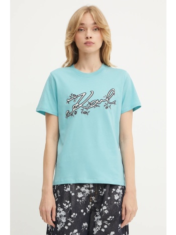 βαμβακερό μπλουζάκι karl lagerfeld χρώμα τιρκουάζ
