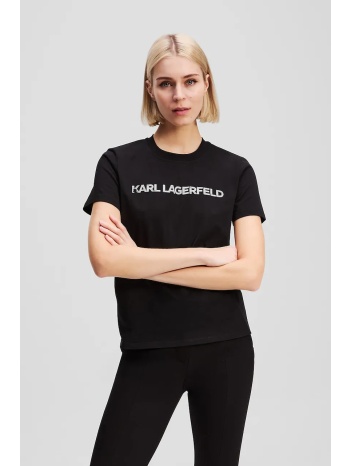 βαμβακερό μπλουζάκι karl lagerfeld χρώμα μαύρο, a3w17102