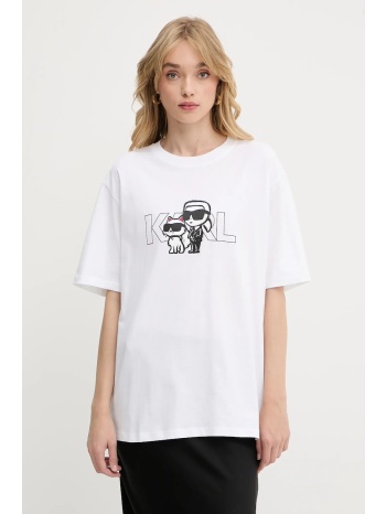 βαμβακερό μπλουζάκι karl lagerfeld χρώμα άσπρο, a3w17084