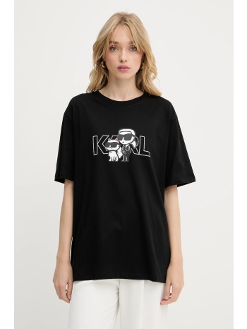 βαμβακερό μπλουζάκι karl lagerfeld χρώμα μαύρο, a3w17084