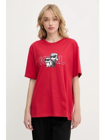 βαμβακερό μπλουζάκι karl lagerfeld χρώμα κόκκινο, a3w17084