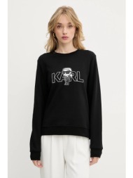 βαμβακερή μπλούζα karl lagerfeld γυναικεία, χρώμα: μαύρο, a3w20056 100% οργανικό βαμβάκι