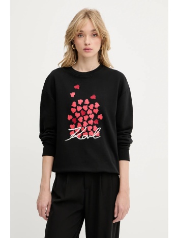 βαμβακερή μπλούζα karl lagerfeld γυναικεία, χρώμα μαύρο