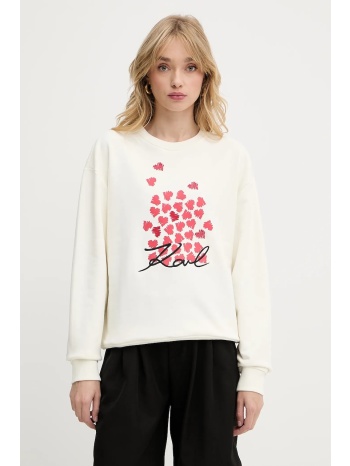 βαμβακερή μπλούζα karl lagerfeld γυναικεία, χρώμα μπεζ