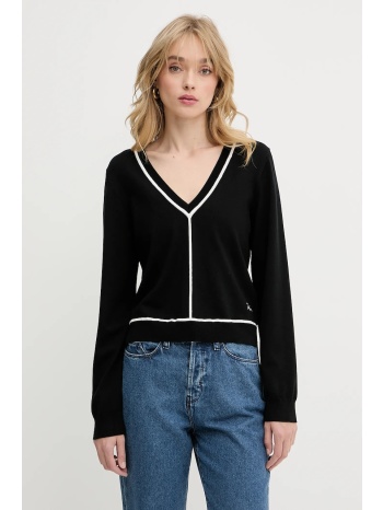 πουλόβερ karl lagerfeld χρώμα μαύρο, a3w18023 54% βισκόζη