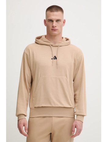 μπλούζα adidas feelcozy χρώμα μπεζ, με κουκούλα, jx3325