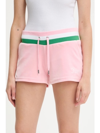 σορτς juicy couture velour stripe booty short χρώμα ροζ