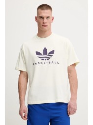 μπλουζάκι adidas originals originals basketball courtside tee χρώμα: μπεζ, jw6640 70% βαμβάκι, 30% π