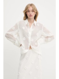 πουκάμισο samsoe samsoe sanot χρώμα: μπεζ, f25200058 75% ανακυκλωμένος πολυεστέρας, 25% πολυεστέρας