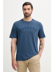 βαμβακερό μπλουζάκι barbour banford ανδρικό, χρώμα: ναυτικό μπλε, mts1443 100% βαμβάκι