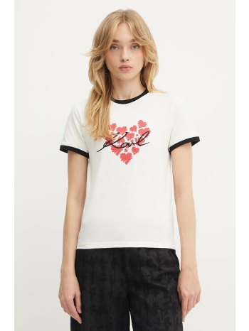 βαμβακερό μπλουζάκι karl lagerfeld χρώμα μπεζ, a3w17015