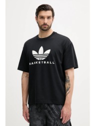 μπλουζάκι adidas originals originals basketball courtside tee χρώμα: μαύρο, jw6641 70% βαμβάκι, 30% 