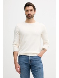 βαμβακερό πουλόβερ tommy hilfiger ανδρικό, χρώμα: μπεζ, mw0mw39999 100% βαμβάκι