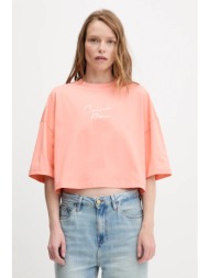 βαμβακερό μπλουζάκι calvin klein jeans χρώμα: πορτοκαλί, lv047c202g 100% βαμβάκι