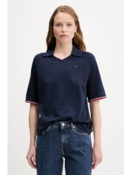 βαμβακερό πουλόβερ tommy hilfiger χρώμα: ναυτικό μπλε, ww0ww45694 100% βαμβάκι