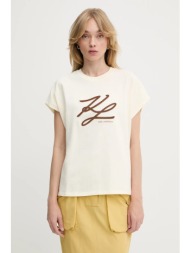 βαμβακερό μπλουζάκι karl lagerfeld χρώμα: μπεζ, a3w17014 100% οργανικό βαμβάκι