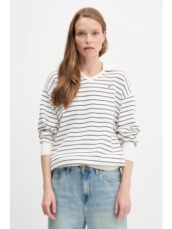 βαμβακερό πουλόβερ tommy hilfiger χρώμα άσπρο, ww0ww45695