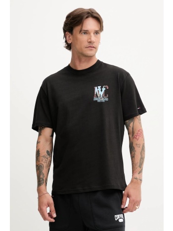 βαμβακερό μπλουζάκι tommy jeans ανδρικό, χρώμα μαύρο