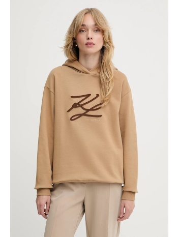 μπλούζα karl lagerfeld χρώμα μπεζ, με κουκούλα, a3w20008