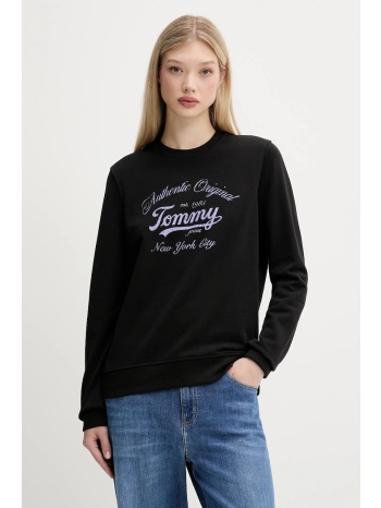 βαμβακερή μπλούζα tommy jeans γυναικεία, χρώμα μαύρο