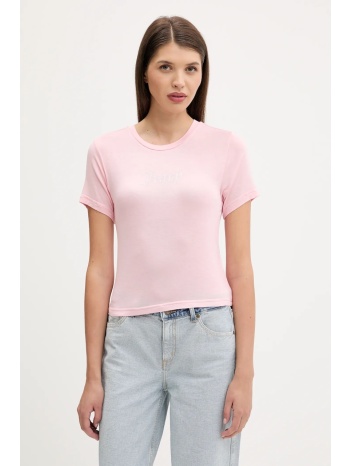 μπλουζάκι juicy couture sheer fitted tee χρώμα ροζ