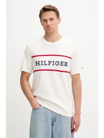 βαμβακερό μπλουζάκι tommy hilfiger ανδρικό, χρώμα μπεζ