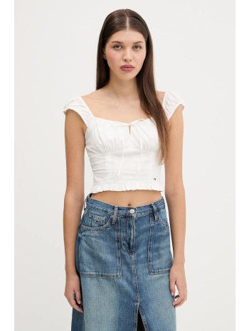 βαμβακερή μπλούζα tommy jeans γυναικεία, χρώμα άσπρο