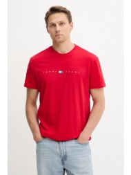 βαμβακερό μπλουζάκι tommy jeans ανδρικό, χρώμα: κόκκινο, dm0dm21911 100% βαμβάκι