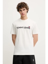 βαμβακερό μπλουζάκι tommy jeans ανδρικό, χρώμα: άσπρο, dm0dm21585 100% βαμβάκι