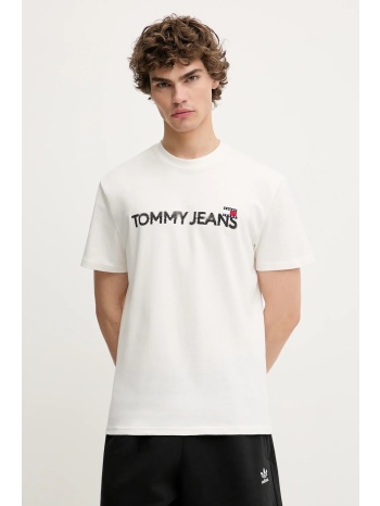 βαμβακερό μπλουζάκι tommy jeans ανδρικό, χρώμα άσπρο