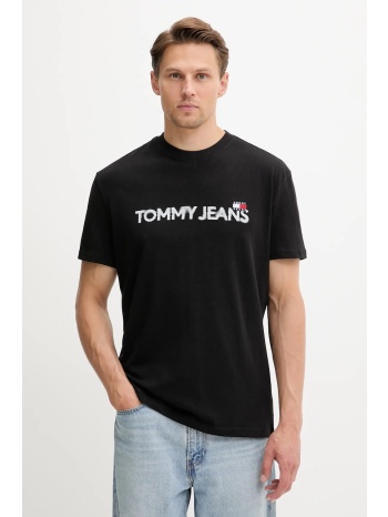 βαμβακερό μπλουζάκι tommy jeans ανδρικό, χρώμα μαύρο