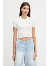 πουλόβερ tommy jeans χρώμα: άσπρο, dw0dw20965 50% βισκόζη, 28% πολυεστέρας, 22% πολυαμίδιο