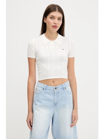 πουλόβερ tommy jeans χρώμα άσπρο, dw0dw20965 50% βισκόζη