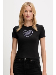 βαμβακερό μπλουζάκι tommy jeans χρώμα: μαύρο, dw0dw21390 100% βαμβάκι