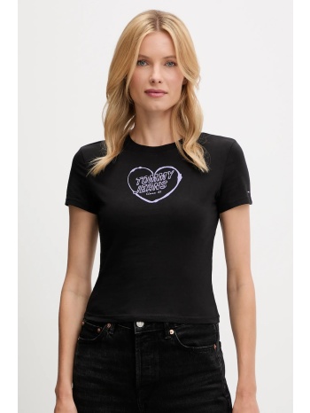 βαμβακερό μπλουζάκι tommy jeans χρώμα μαύρο, dw0dw21390