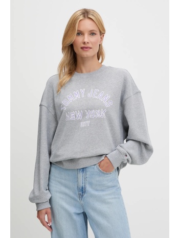 βαμβακερή μπλούζα tommy jeans γυναικεία, χρώμα γκρι