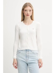 βαμβακερή ζακέτα tommy jeans γυναικεία, χρώμα: άσπρο, dw0dw20976 100% βαμβάκι