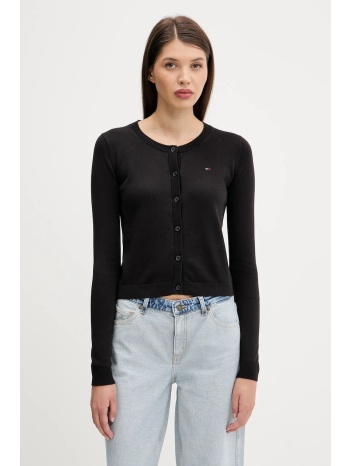 βαμβακερή ζακέτα tommy jeans γυναικεία, χρώμα μαύρο