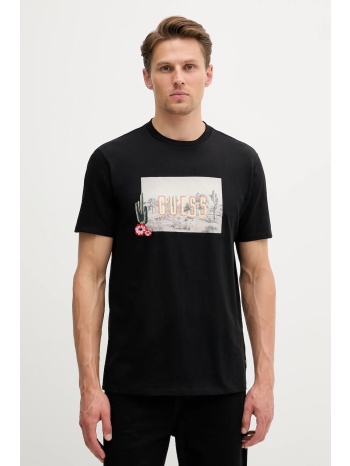 βαμβακερό μπλουζάκι guess ανδρικό, χρώμα μαύρο, m5yi45