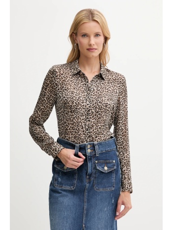 πουκάμισο guess clouis χρώμα μπεζ, w5yh0x wdw82 100%