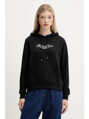 βαμβακερή μπλούζα guess jeans γυναικεία, χρώμα μαύρο, με
