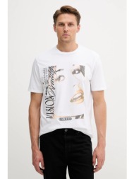 βαμβακερό μπλουζάκι guess ανδρικό, χρώμα: άσπρο, m5yi68 kbw41 100% βαμβάκι