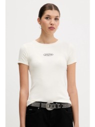 μπλουζάκι guess jeans χρώμα: μπεζ, w5yp37 ka0h1 98% βαμβάκι, 2% ελαστάν